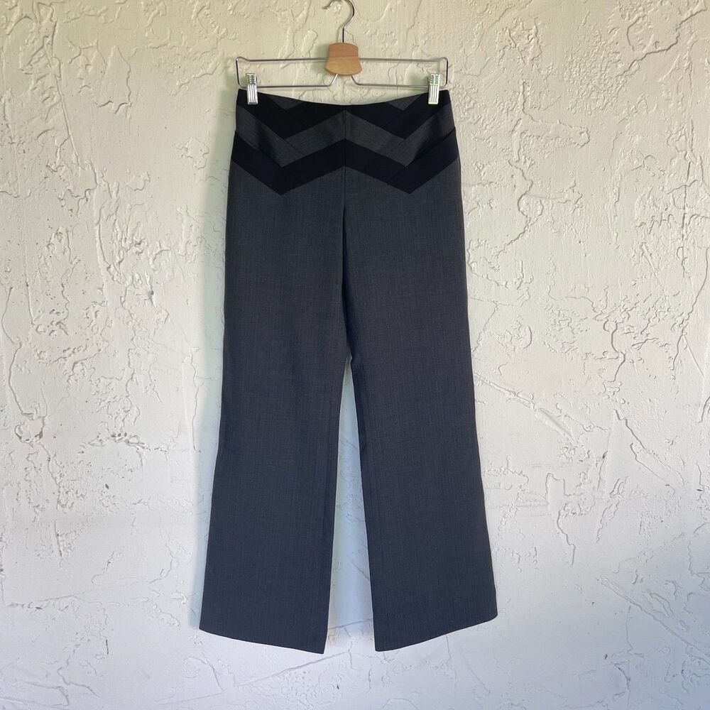 BCBGMaxAzria Womens Sz 2 Gray Wool Blend Chevron Waist Wide Leg Dress Pants Y2K